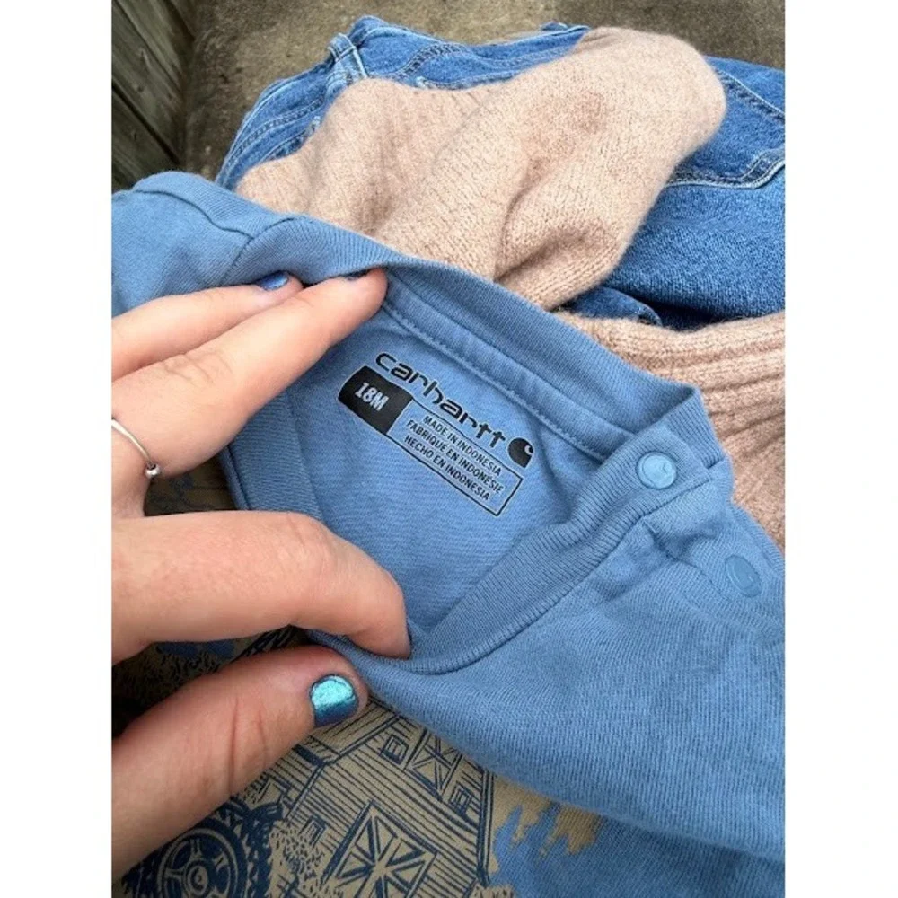 Farm Carhartt Bodysuit Kids 12M Blue Graphic Tractor Barn Long Sleeve Workwear
